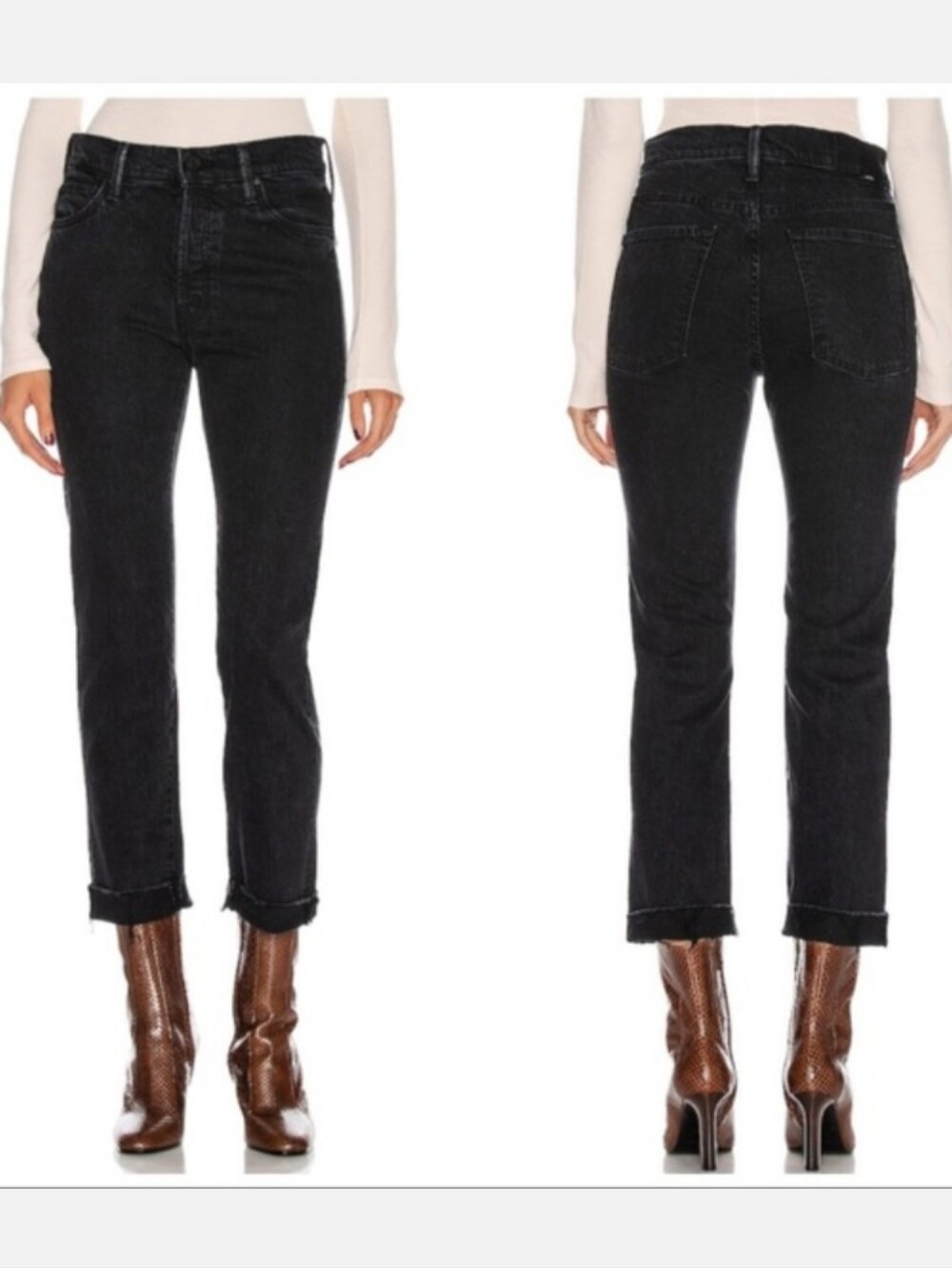 Mother Superior The Scrapper Cuff Ankle Fray Jeans In Who’s Sorry Now Black 28